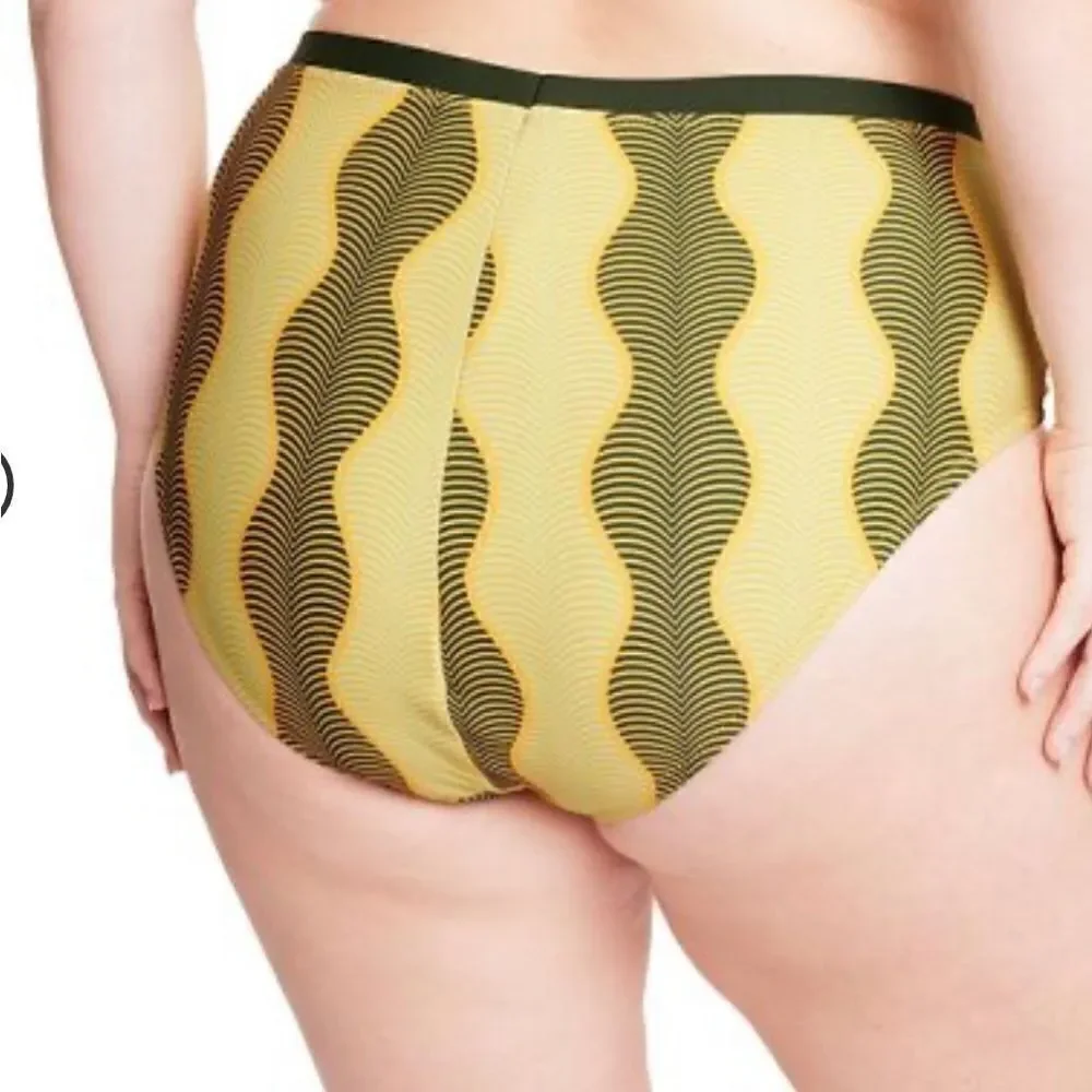 Micro Wave Print Cheeky HighWaist Bikini Bottom FeNoel xTarget Muted Geen NWT XL